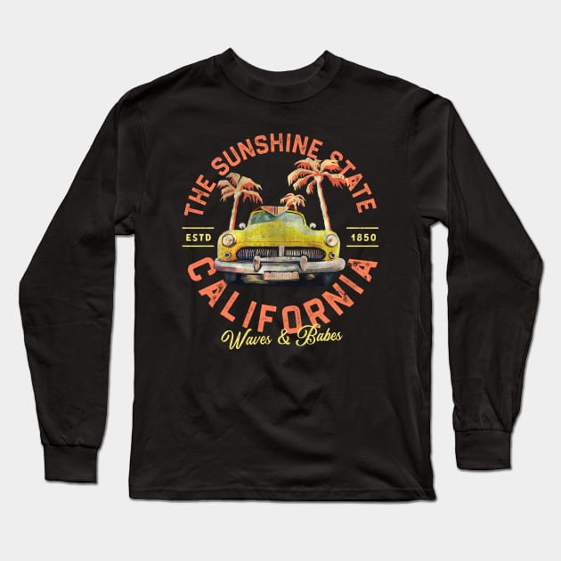 Cool Vintage Summer California Surfing & Travel Art Long Sleeve T-Shirt by The Whiskey Ginger